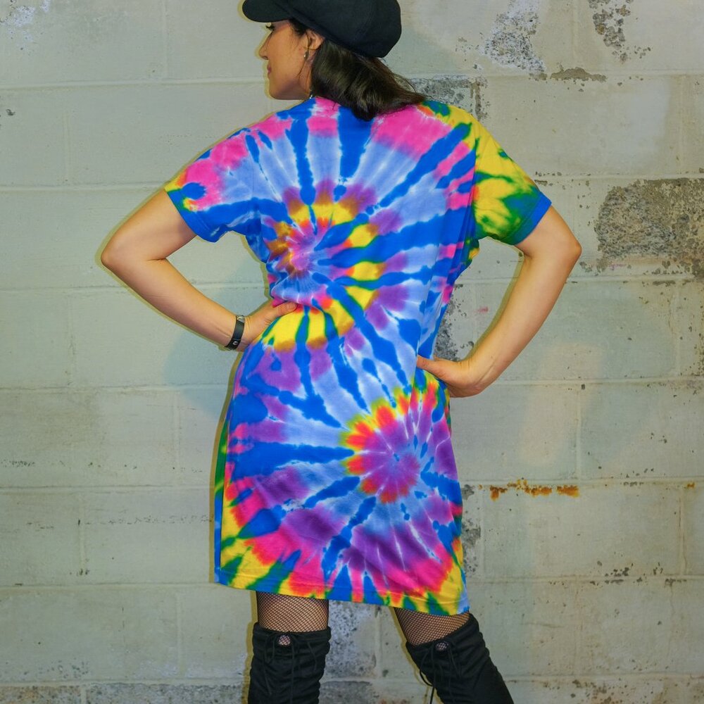 Rainbow Spiral Tie-Dye T-Shirt Dress - Pink/Blue - LG/XL by Cross Dude Tie Dye - Picture 2 of 2